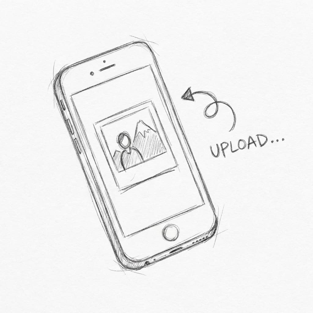 Sketch of phone uploading photo